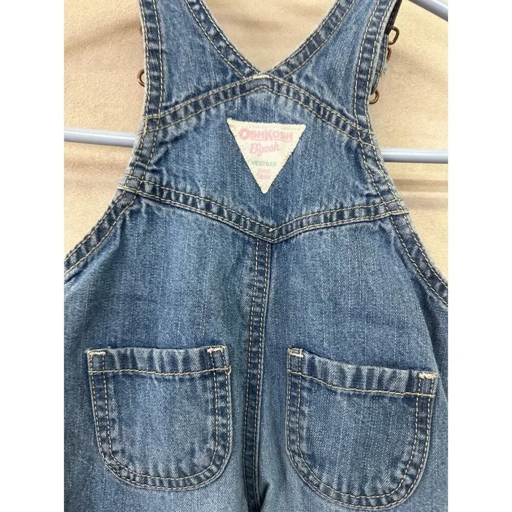 Oshkosh B’gosh 9 months Girls Vestbak Overalls Embroidered Floral Pocket Retro